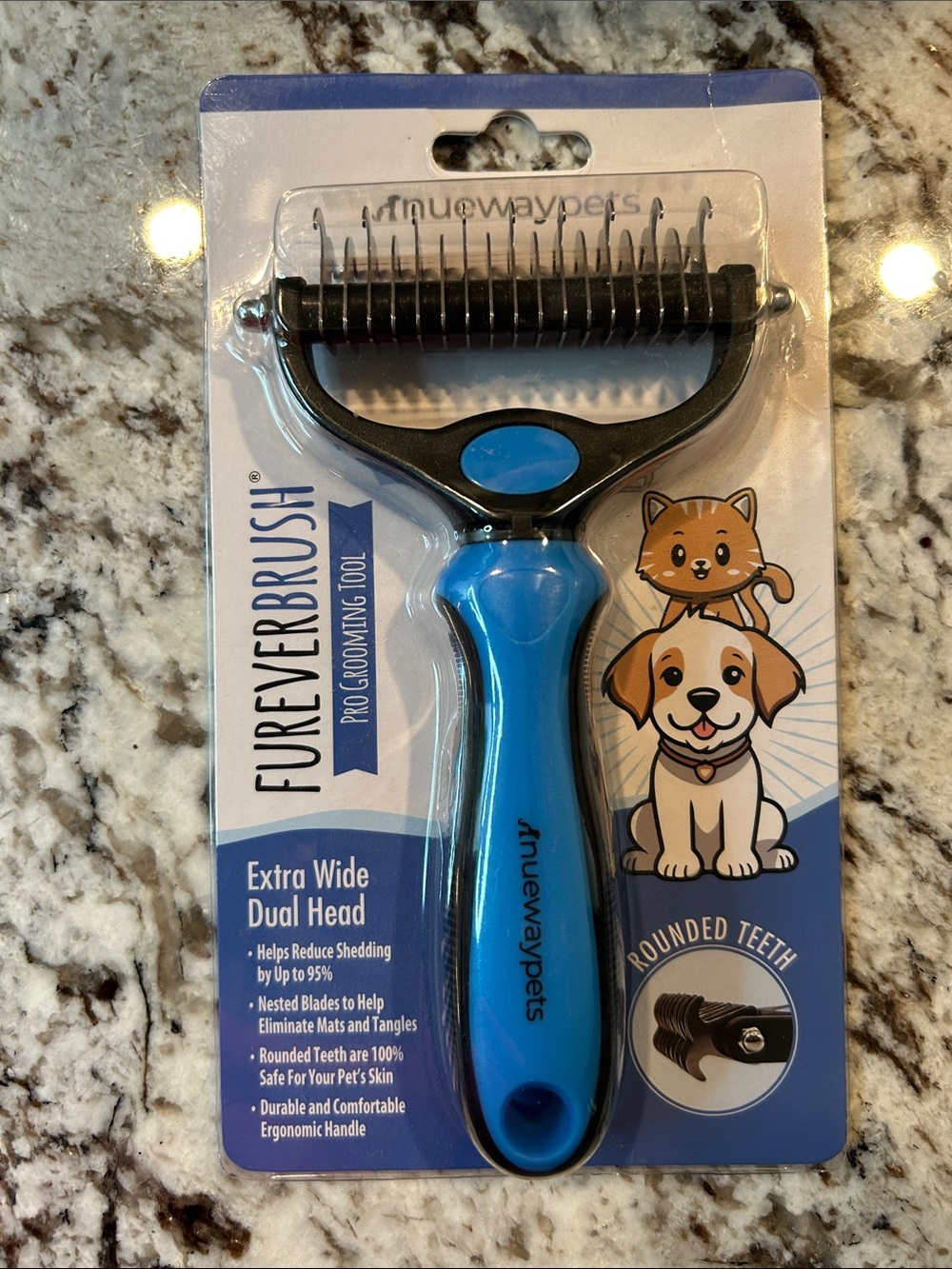 Extra Wide Dual-Head Dog Grooming Brush – Blue